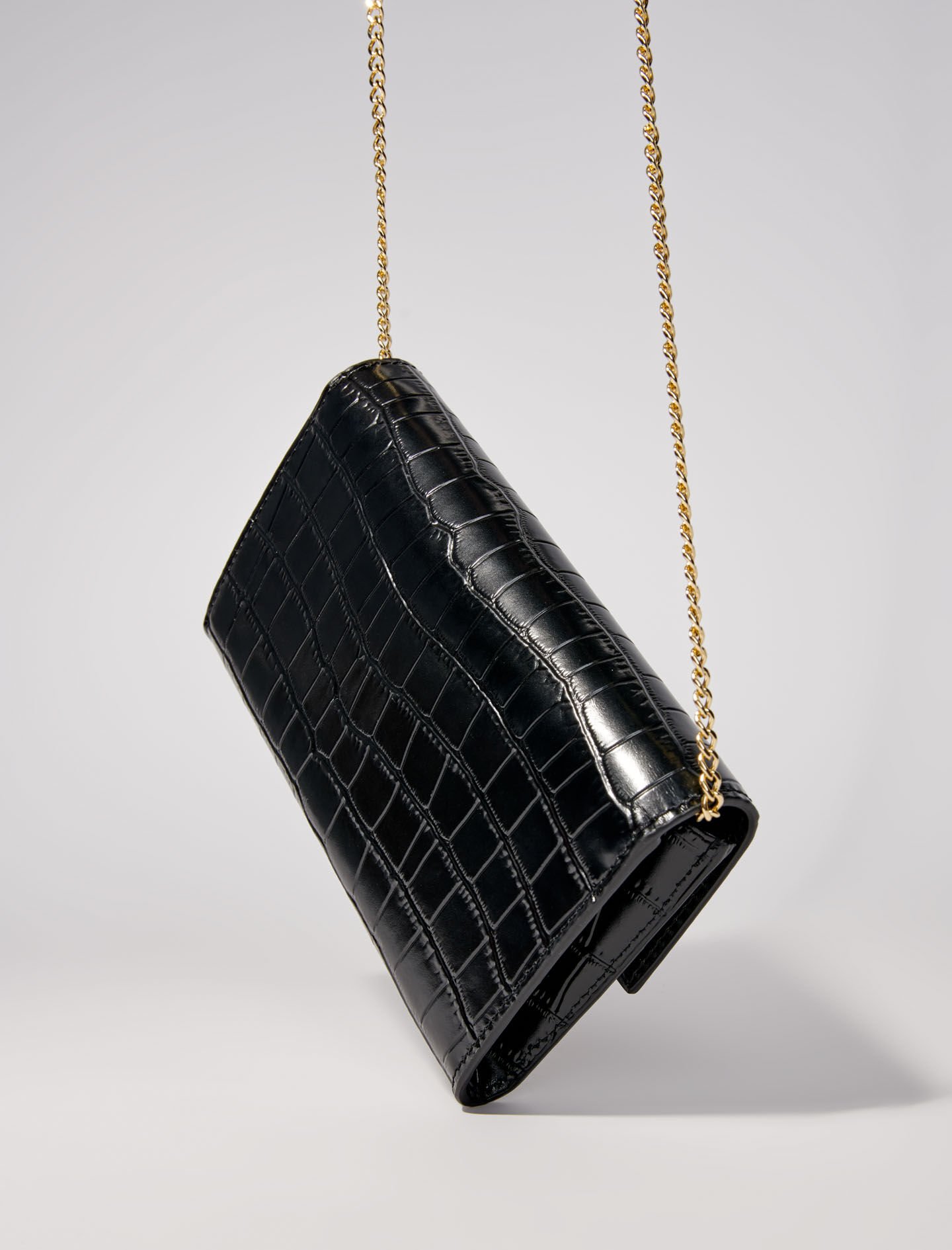 Croc-effect embossed leather bag Black / Gray For Women | Maje