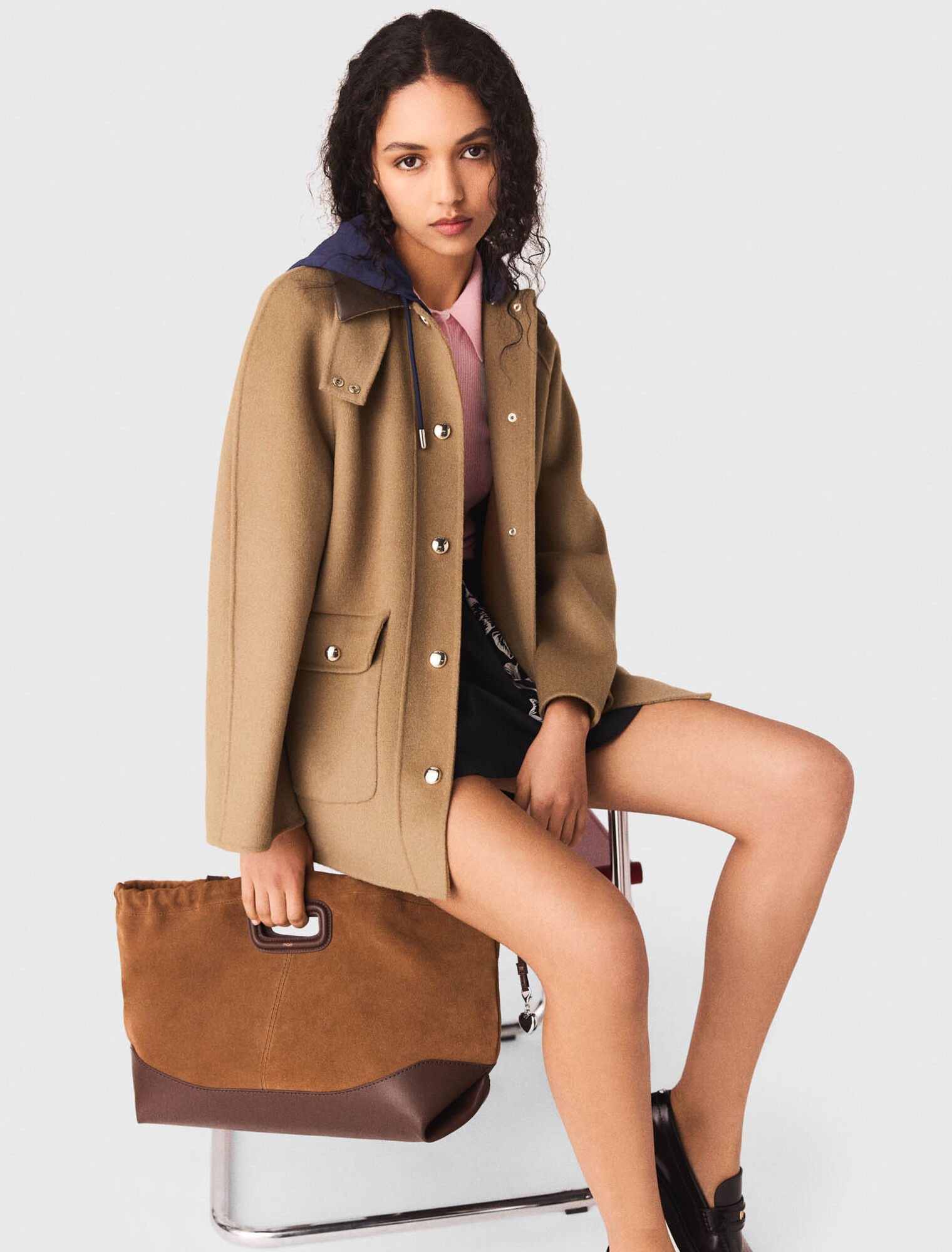 Wool coat with removable hood