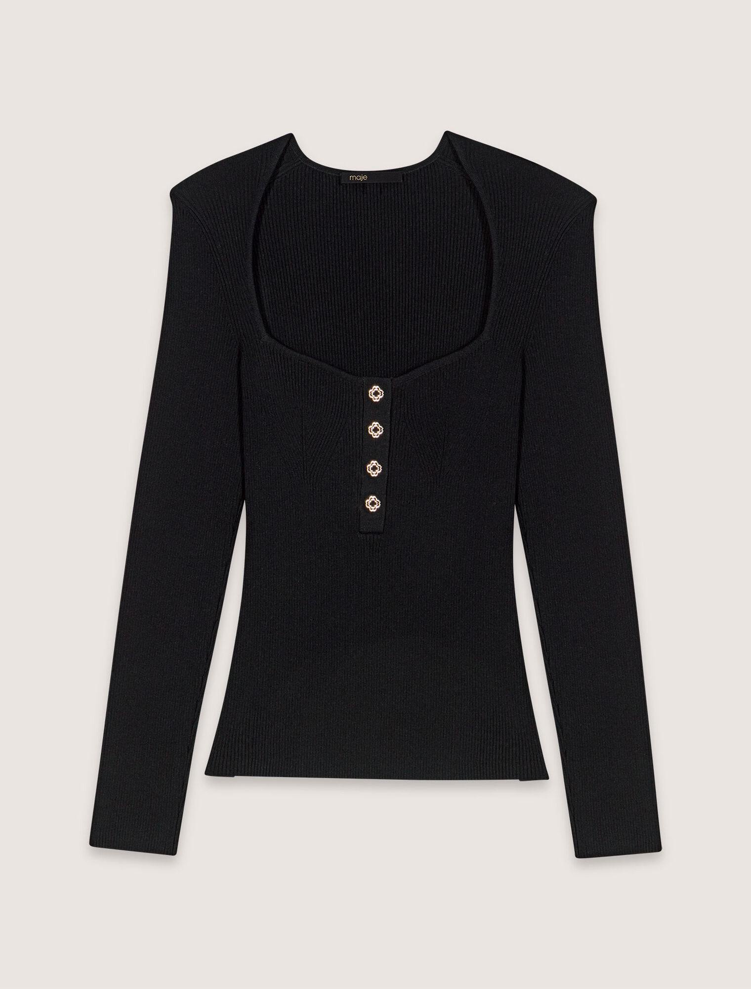 Low-neck rib knit sweater