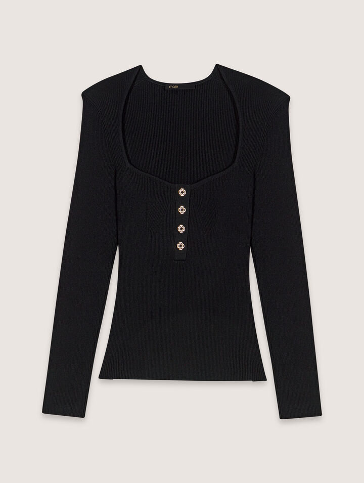 Low-neck rib knit sweater