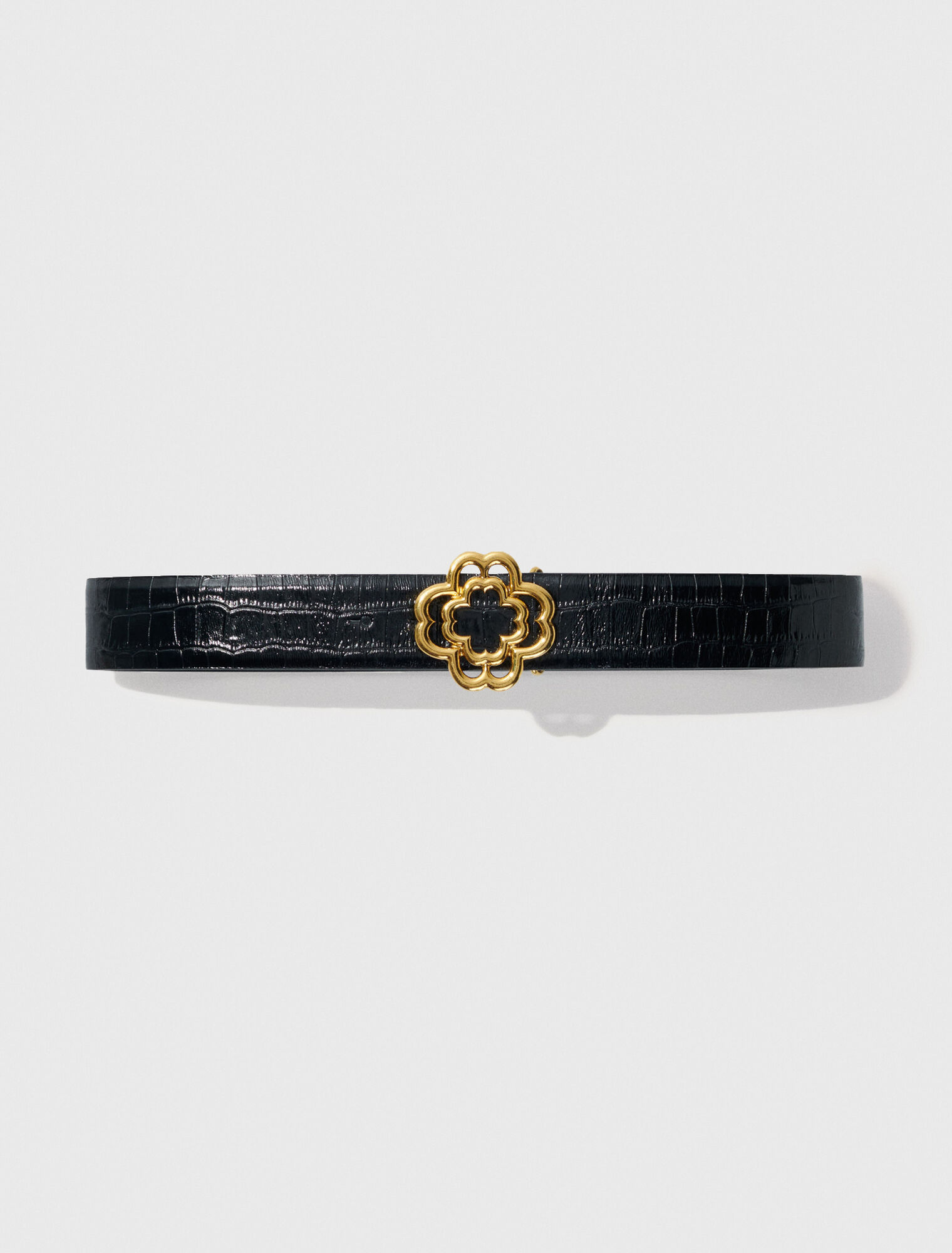 Croc-effect leather double M belt