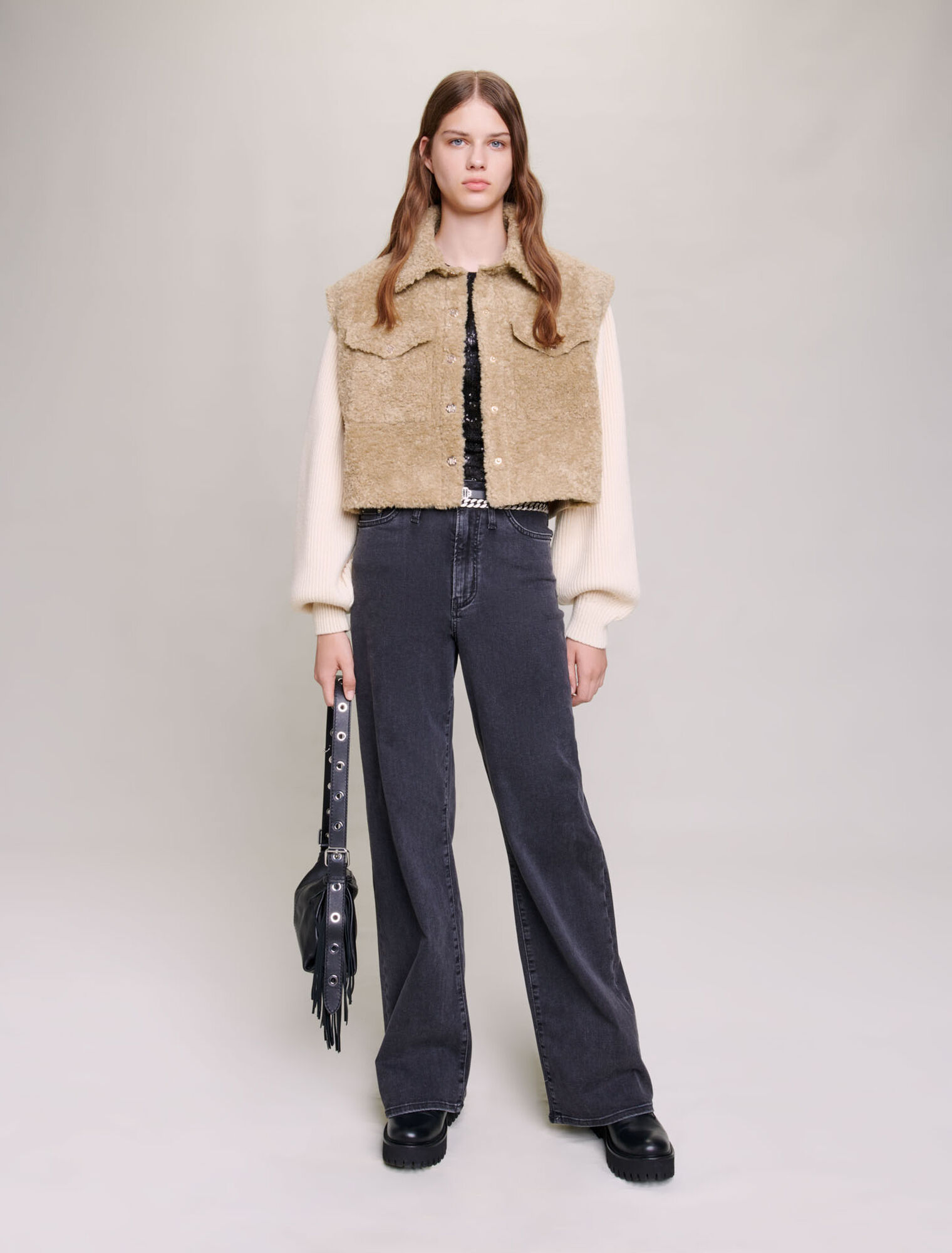 Faux fur and knit jacket