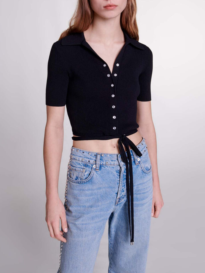 Knit crop top with ties