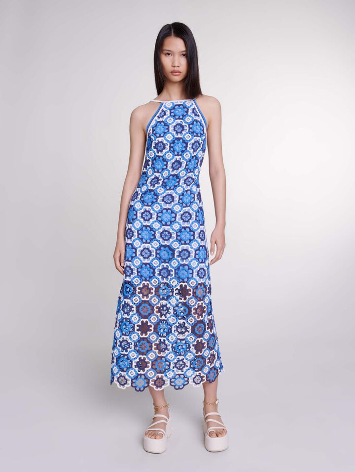 마쥬 Maje Three-tone crochet dress,Blue