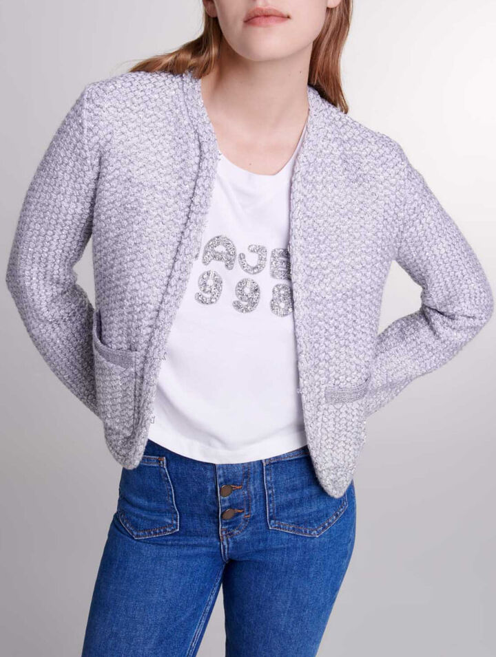 Tweed-look knit cardigan