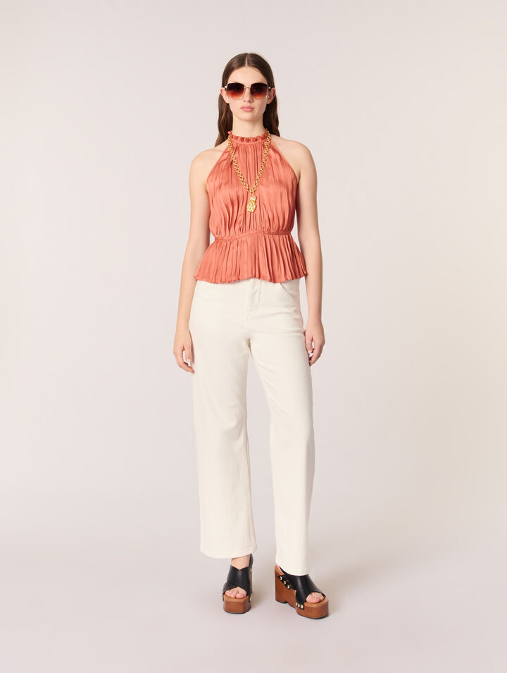 Sleeveless pleated halter top