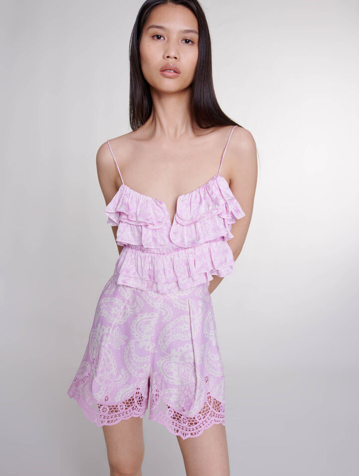 Patterned ruffled crop top