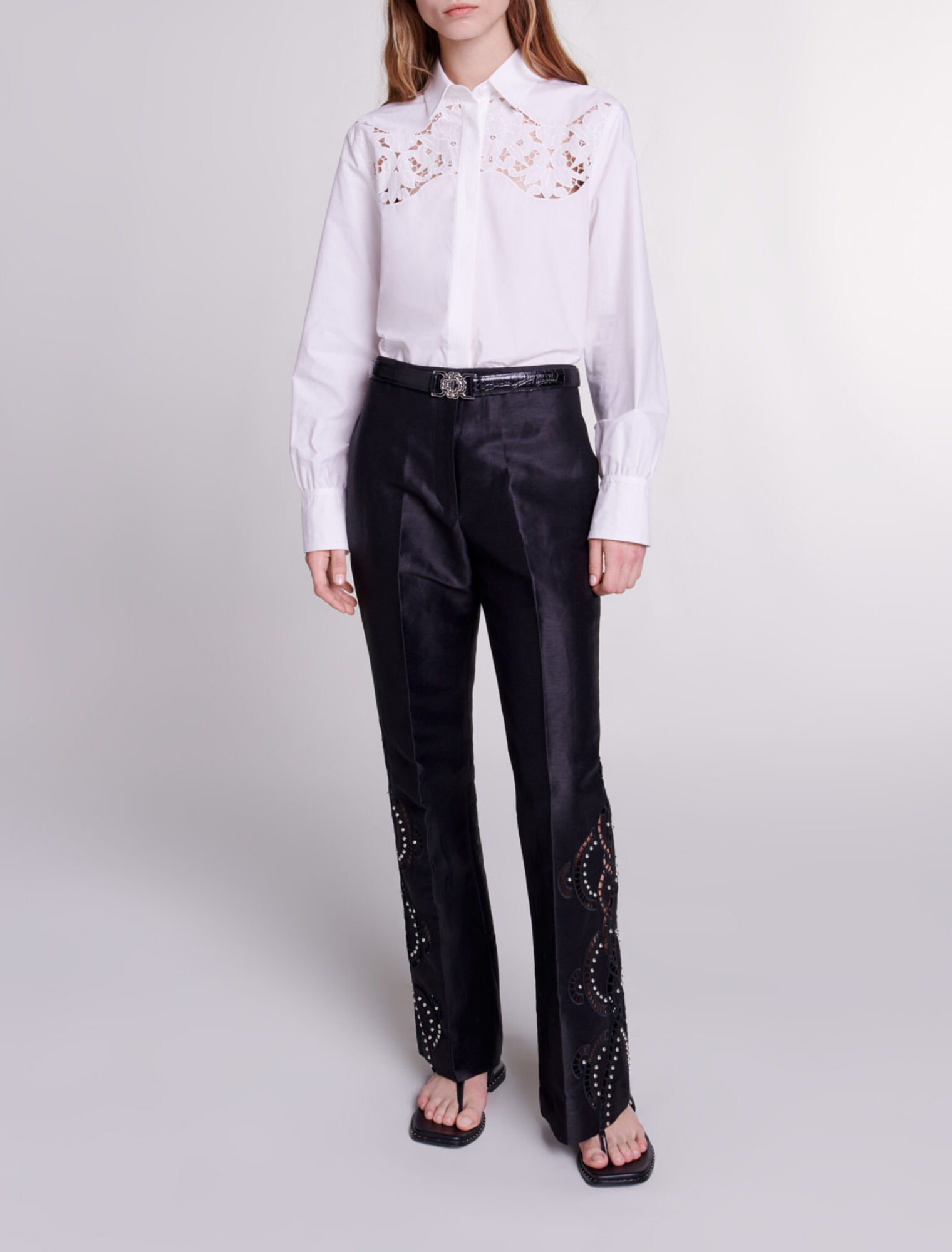 Openwork flared trousers