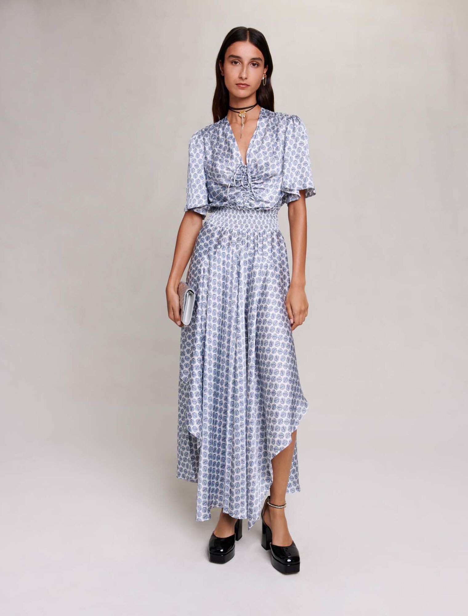 Long asymmetric satin dress