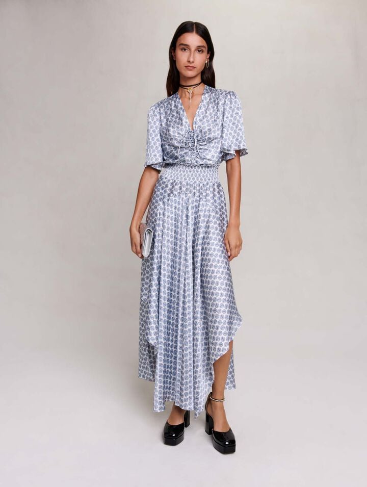 Long asymmetric satin dress