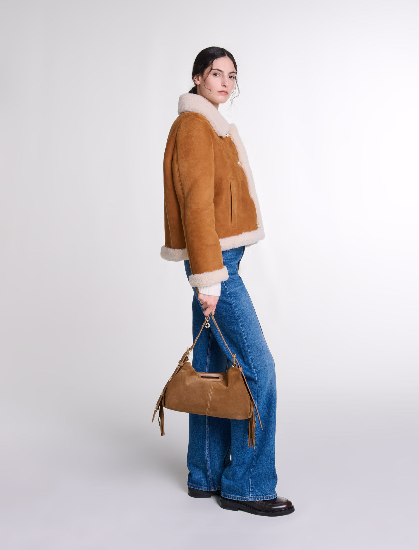 Shearling-effect fur coat Brown For Women | Maje