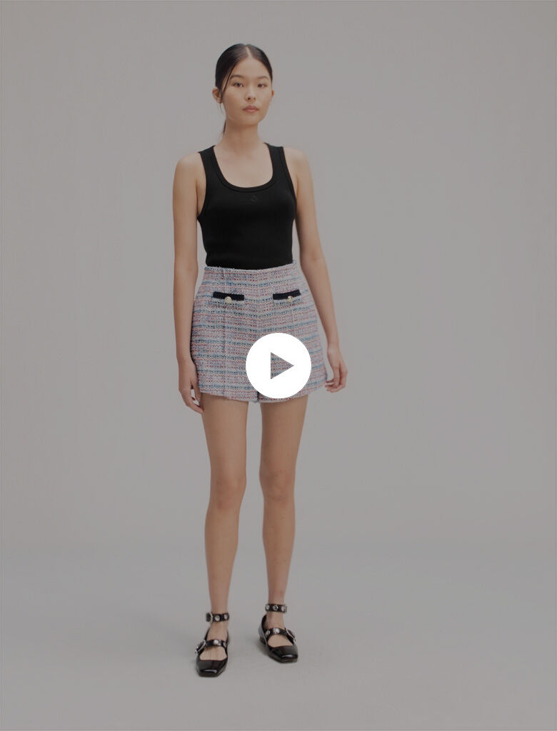 melt the lady tweed short pants wh×bk Damier Light Tweed Shorts for Woman in Ivory/black