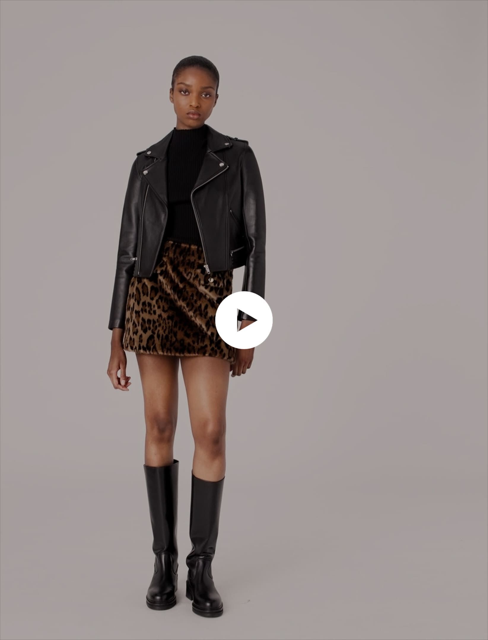 Leather biker-style jacket Black / Gray For Women | Maje