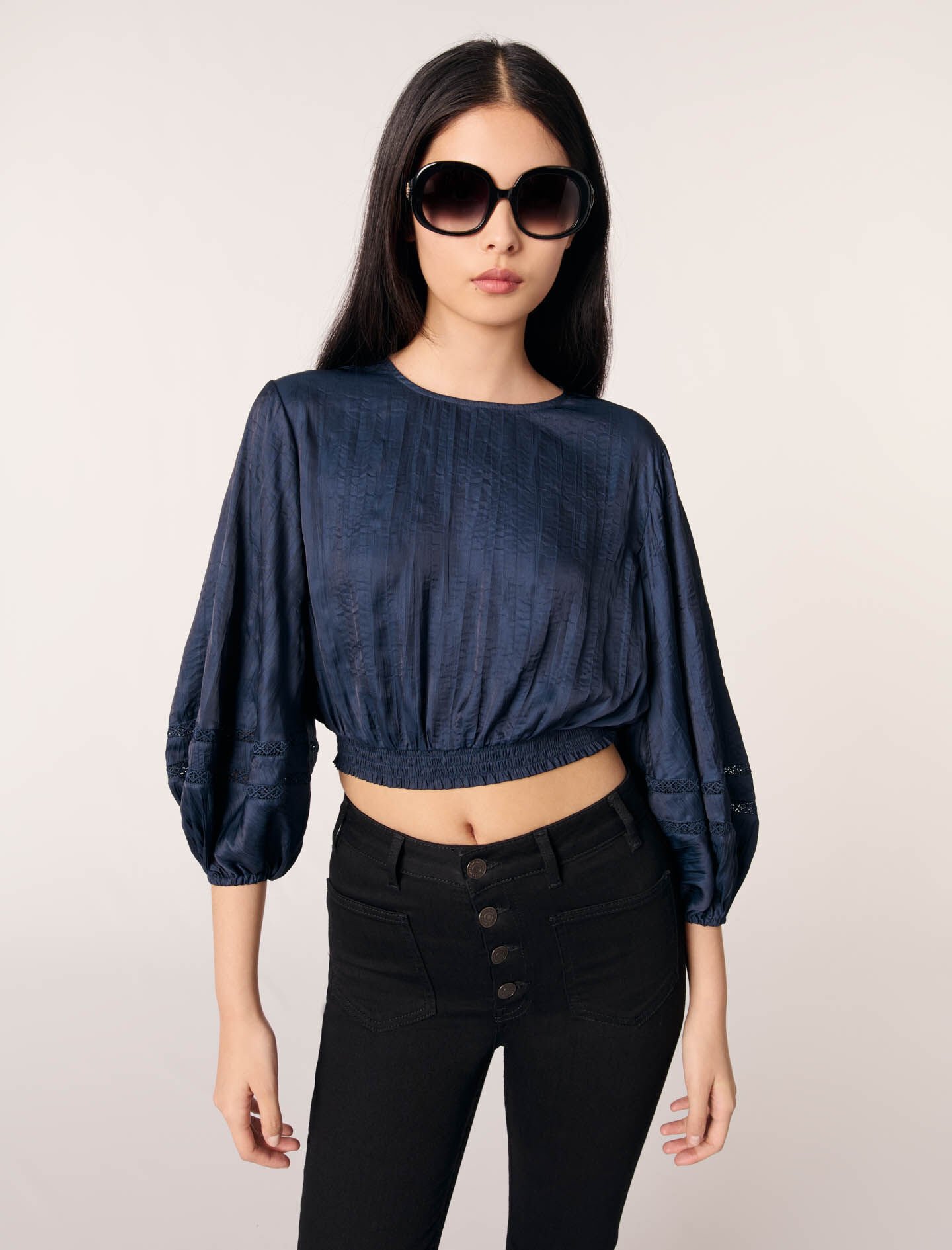 Satin-look cropped top Blue For Women | Maje