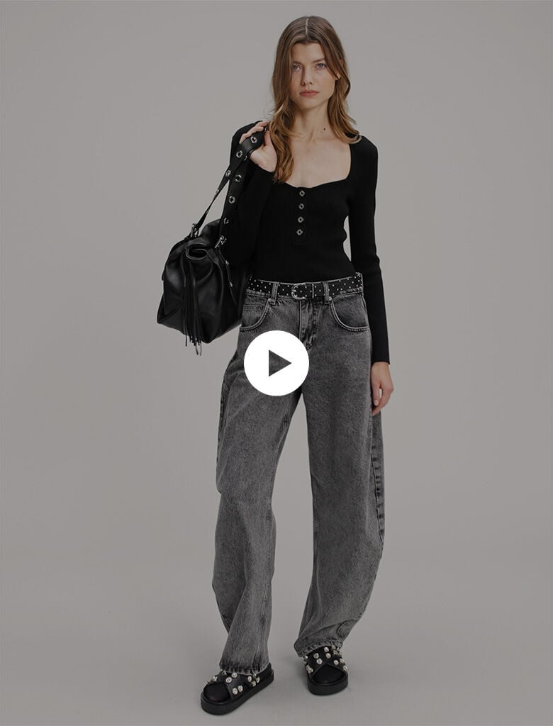 m(_ _)m Low-neck rib knit sweater Black / Gray For Women | Maje