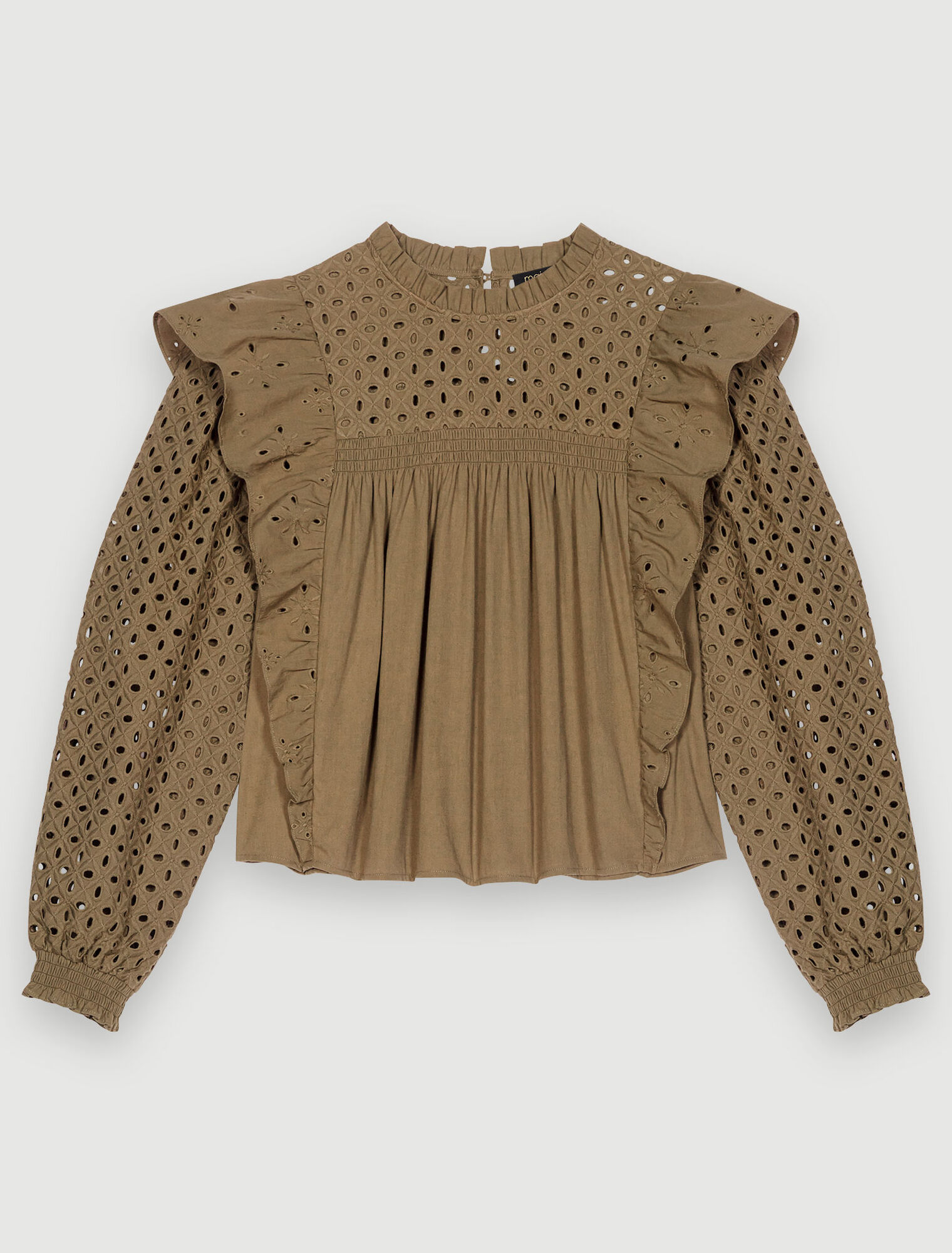 Embroidered cotton top with ruffles