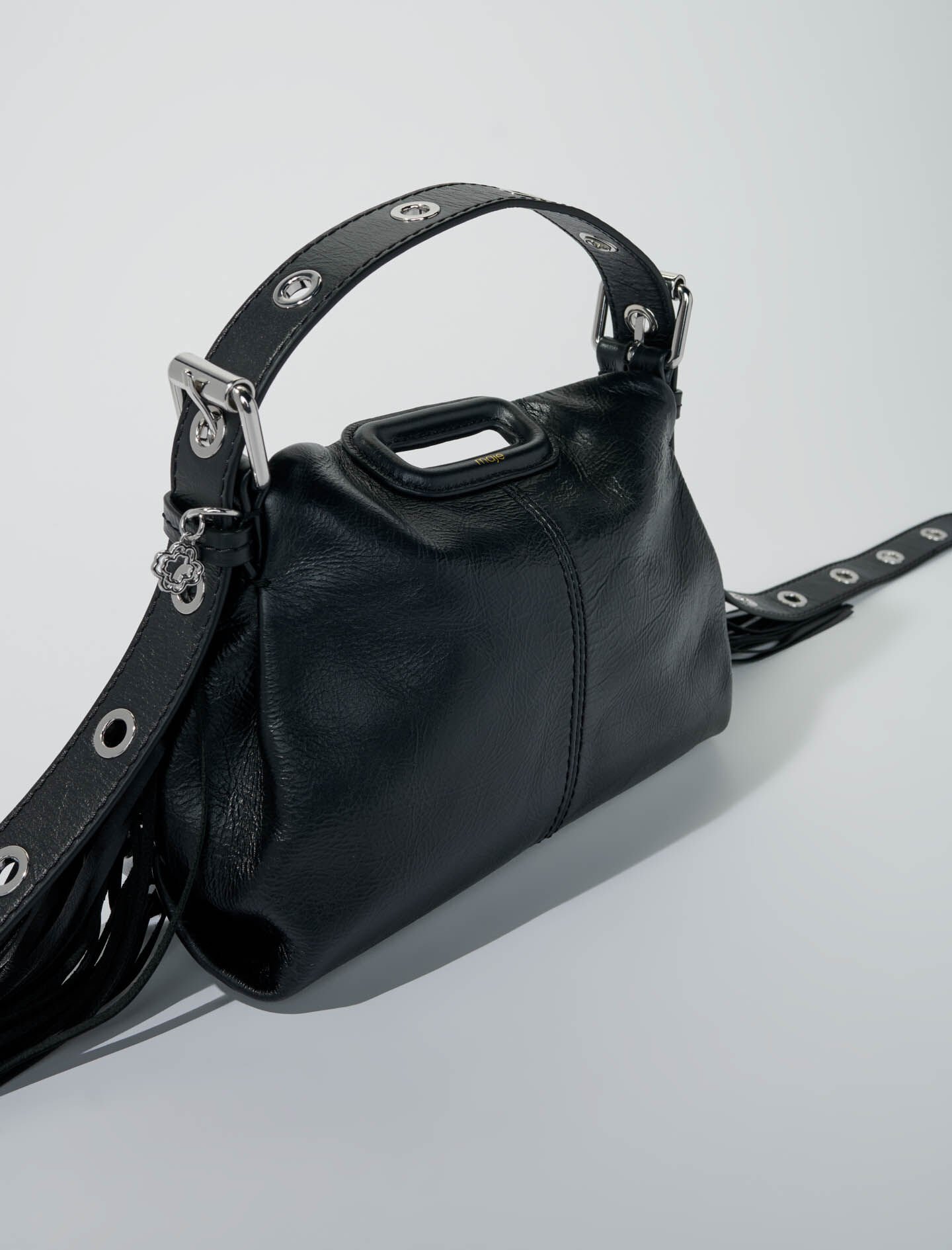 Maje Miss M Small Crackle Leather Handbag Black