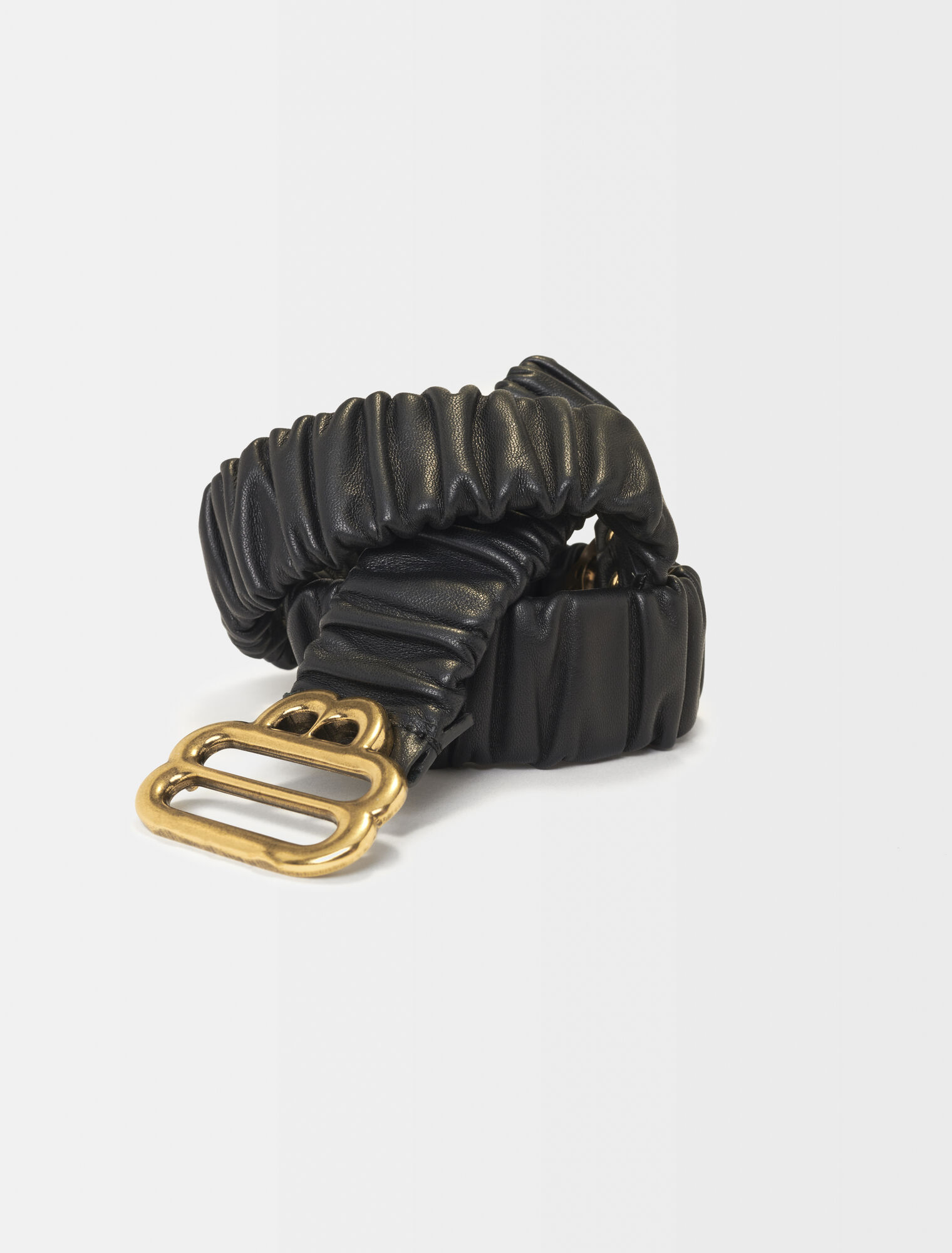 Gathered leather belt with Clover logo