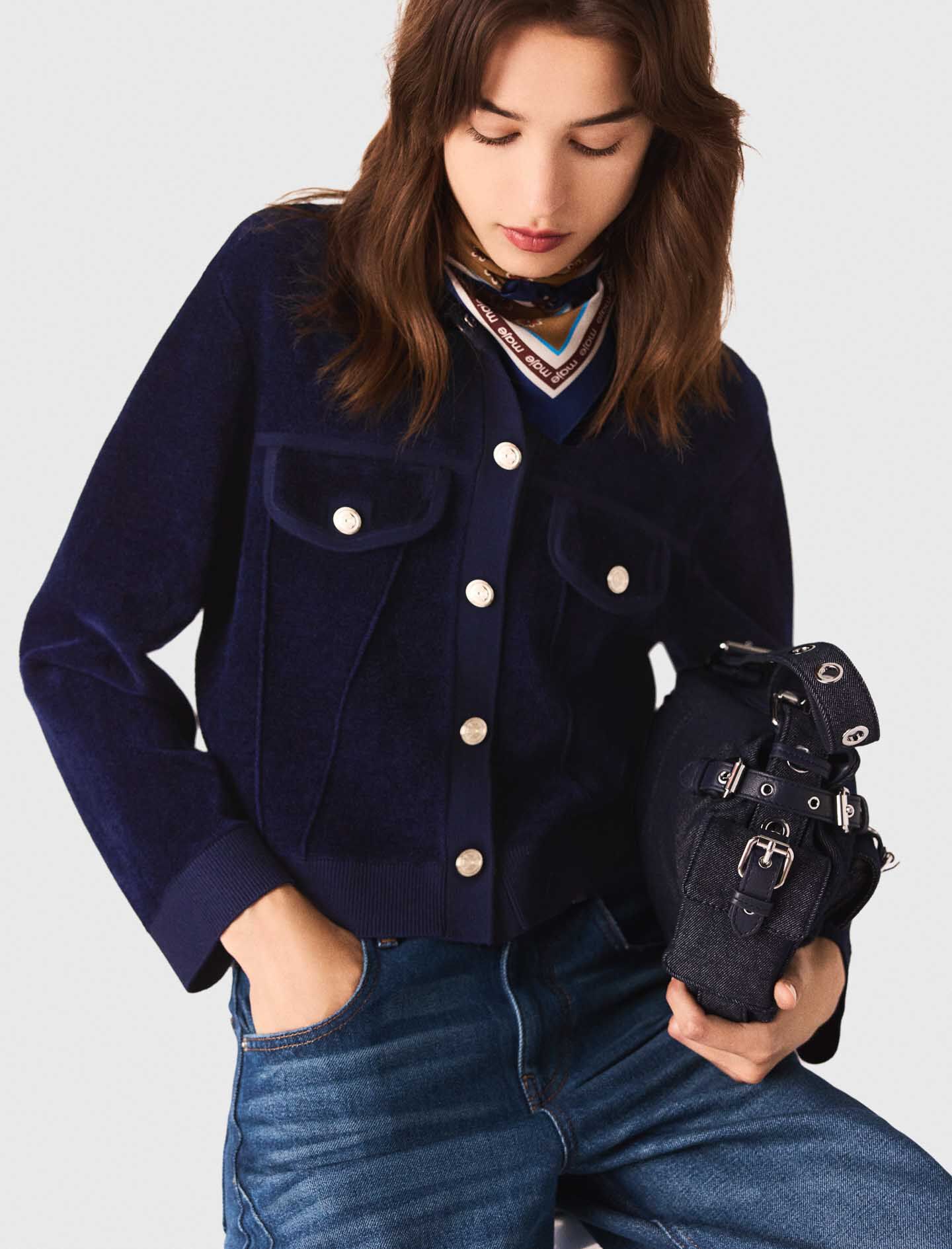 Cropped velvet jacket Blue For Women | Maje