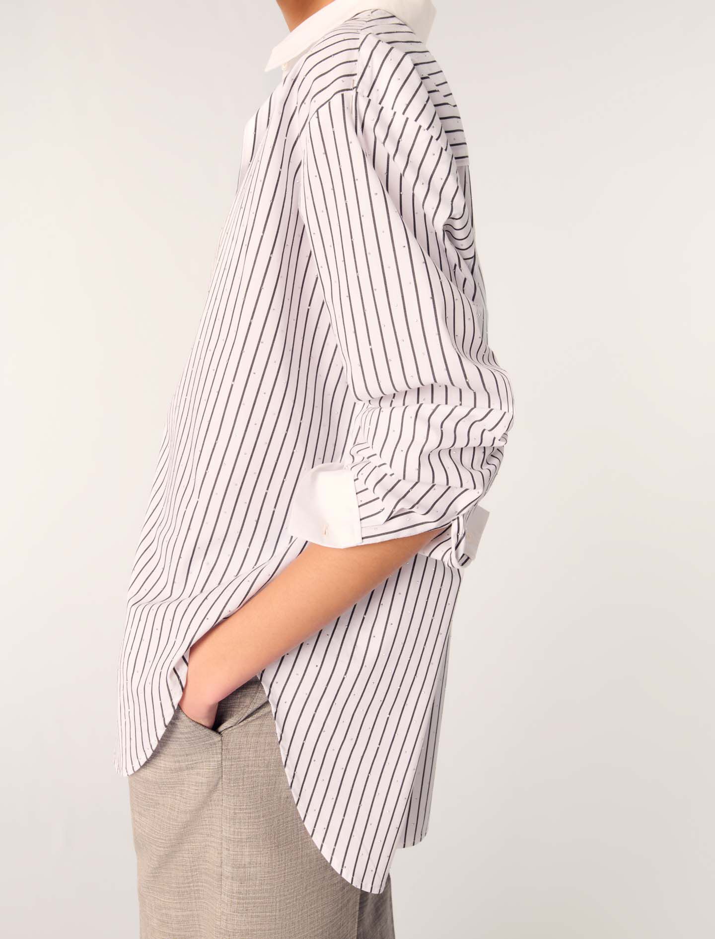 Rhinestone striped shirt Bicolor For Women | Maje