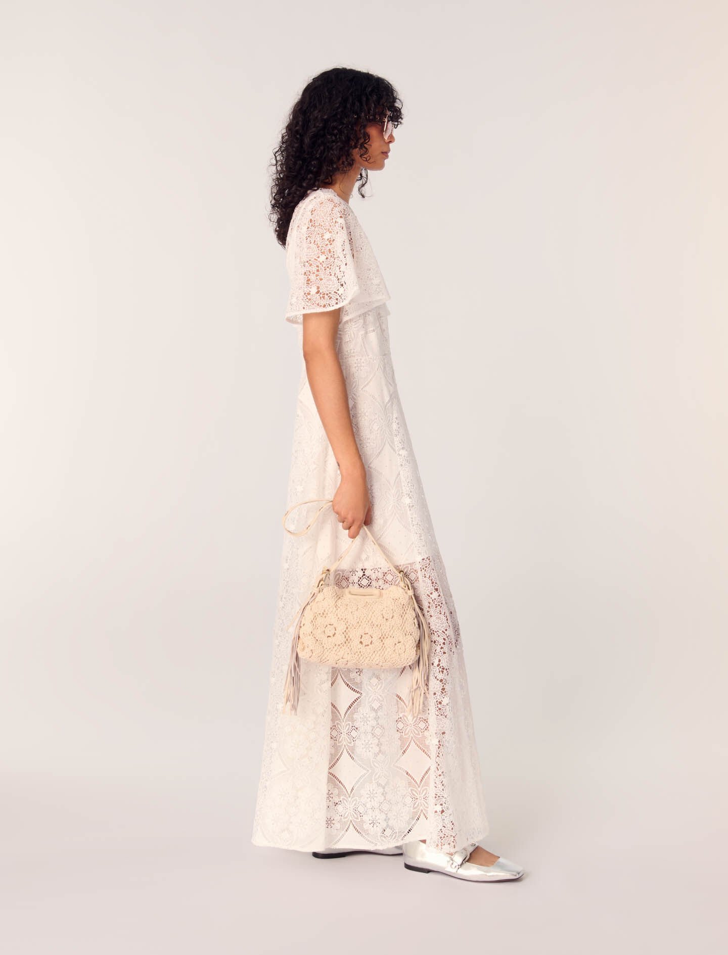 Beaded crochet maxi dress White For Women | Maje