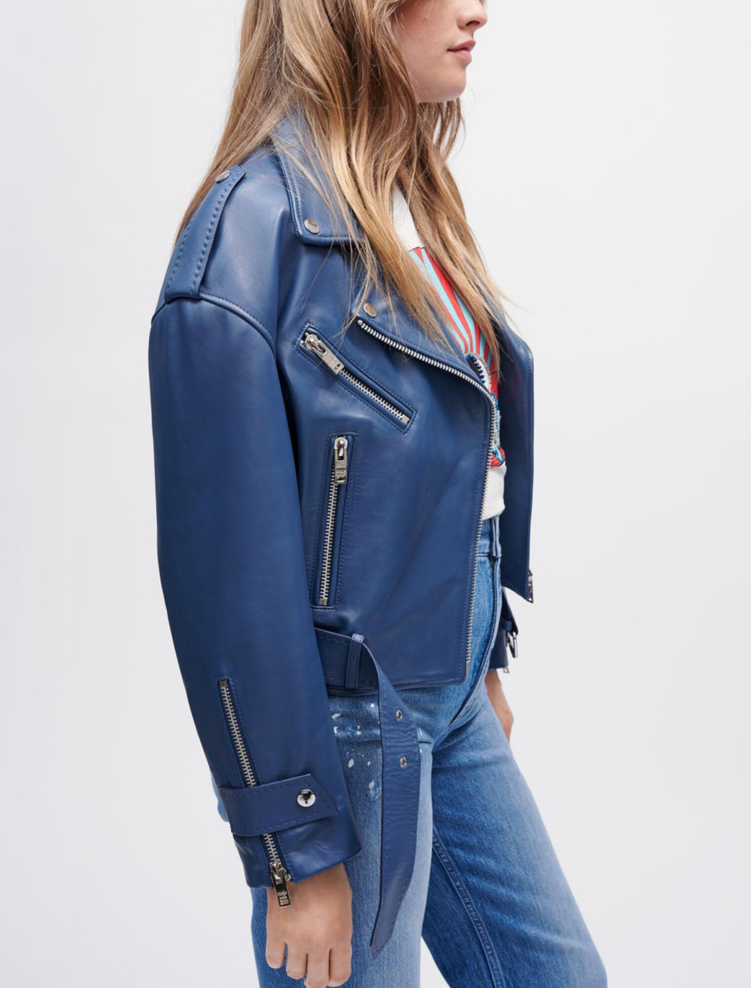 Leather biker-style jacket