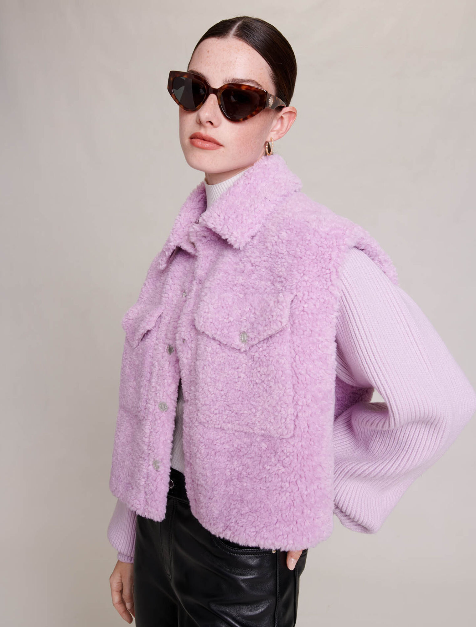 Faux fur and knit jacket