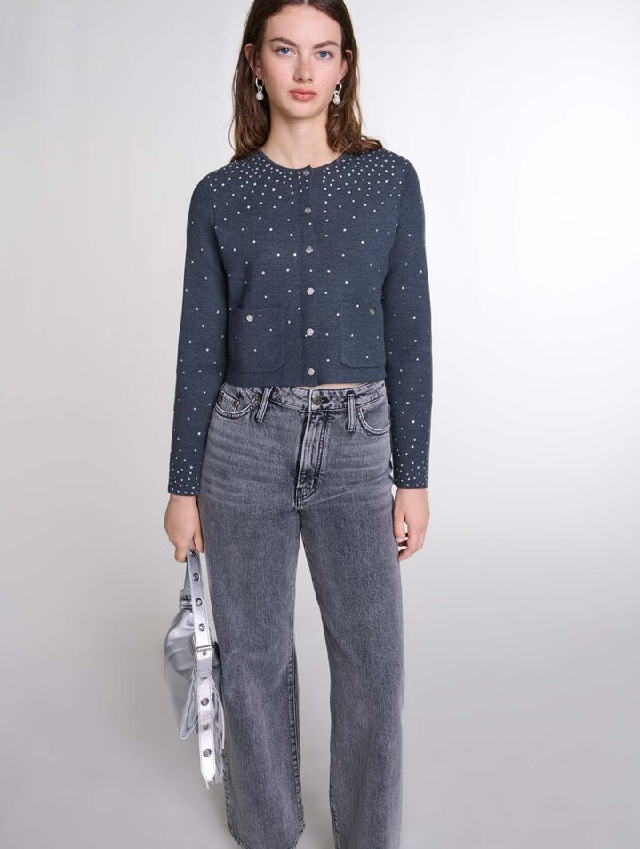Knitted jumper with rhinestones