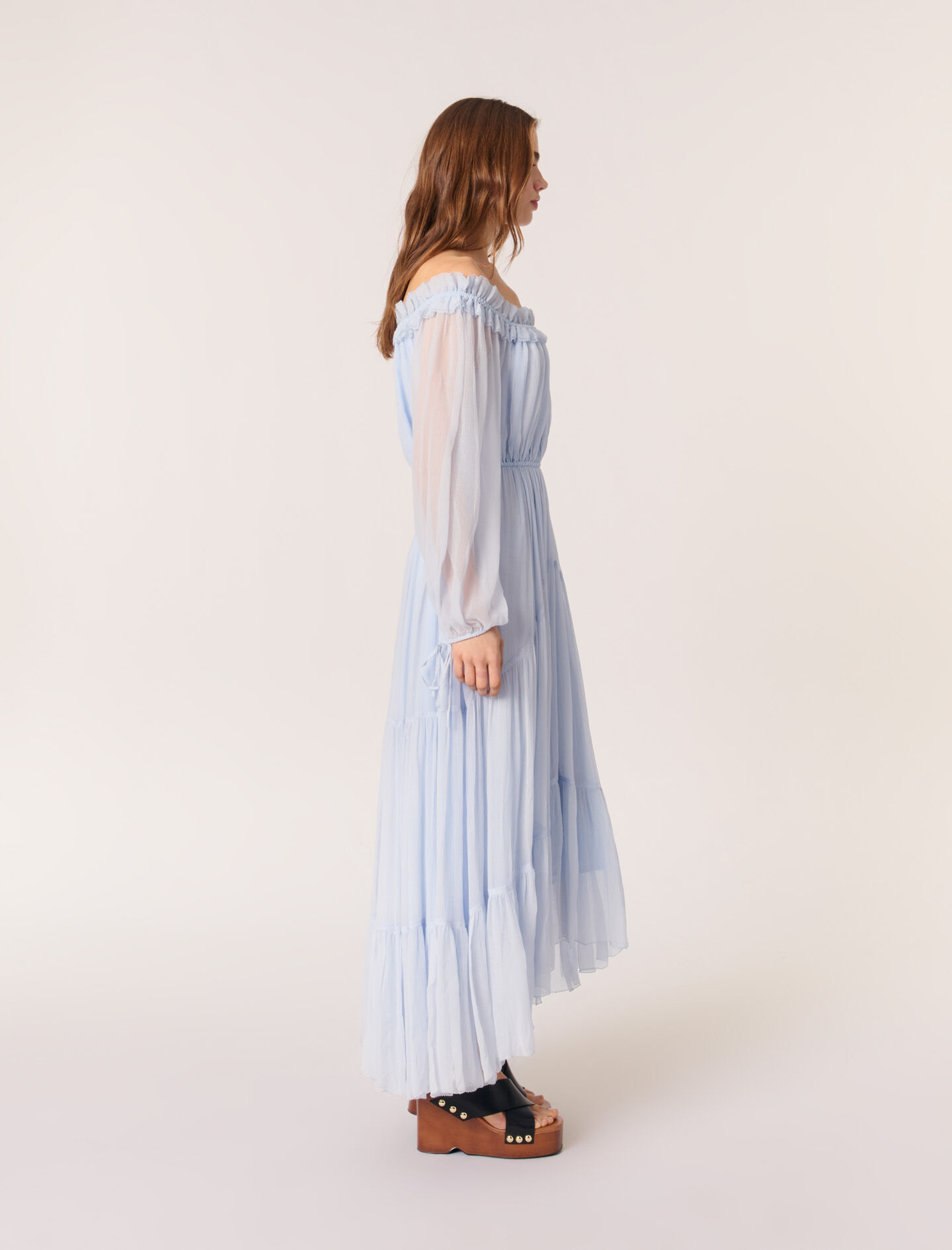 Chiffon maxi dress Blue For Women | Maje