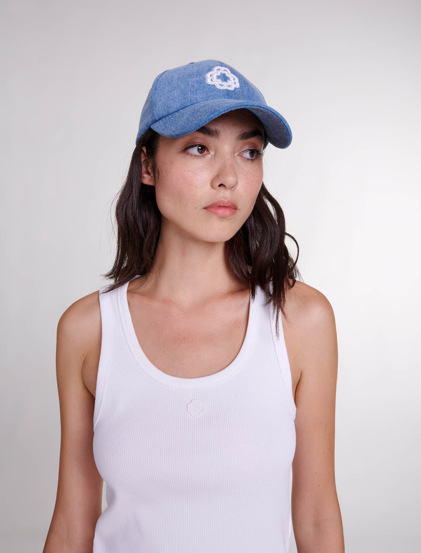 Denim cap with clover logo Blue For Women | Maje