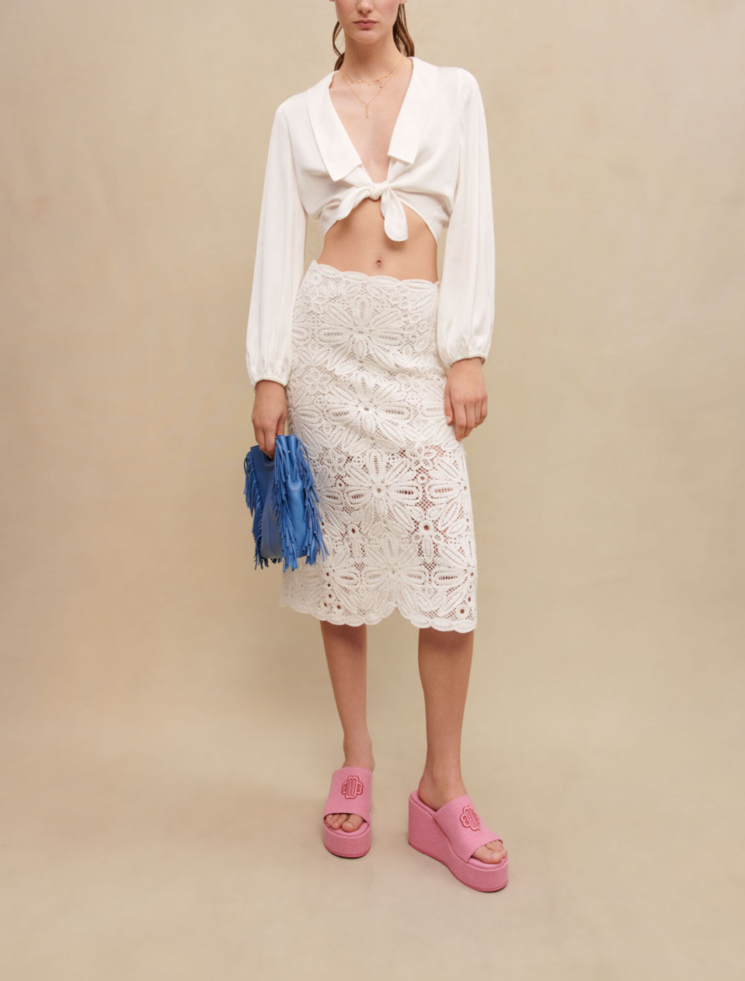 Satin tie-front shirt