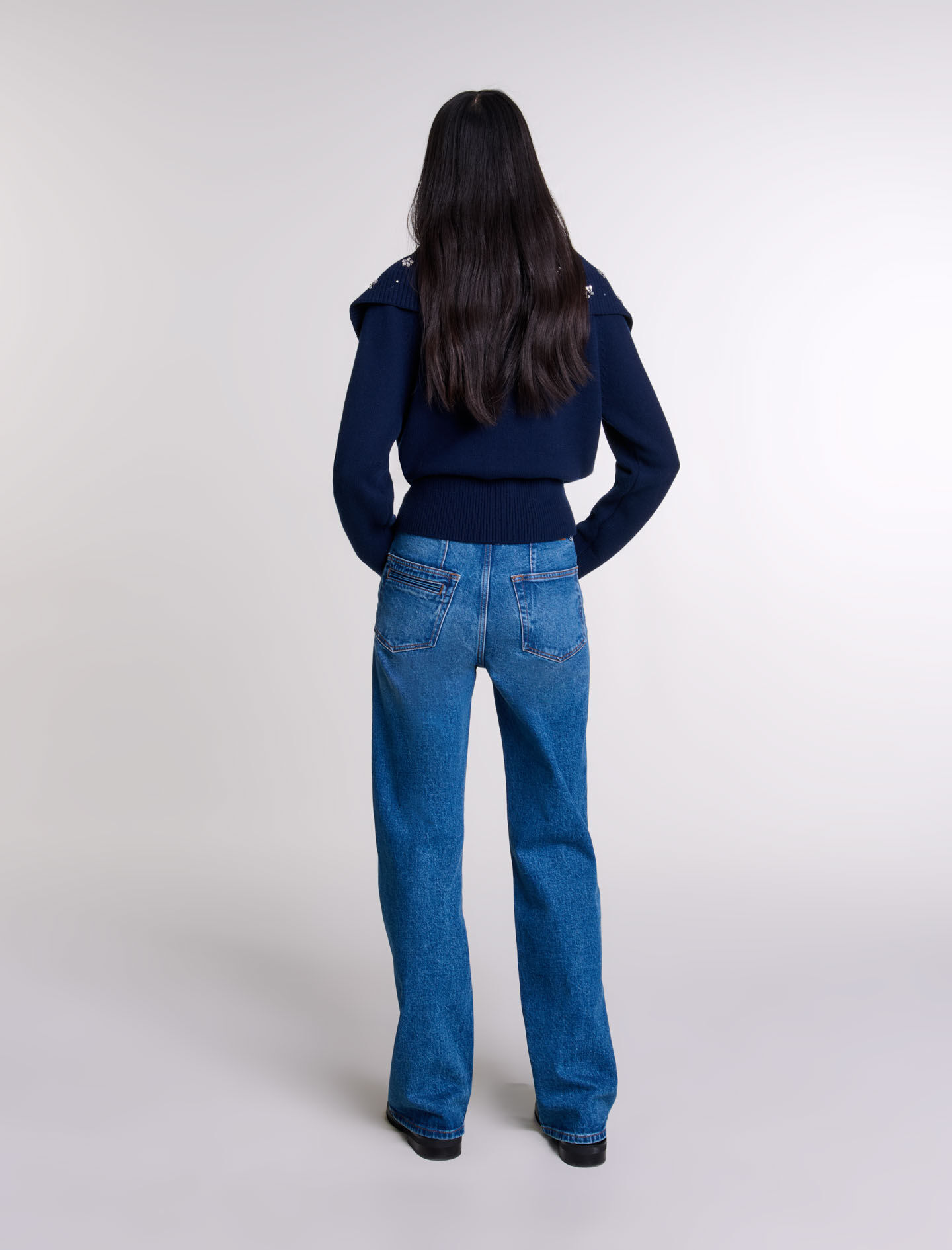 Cardigan with jewellery neck Blue For Women | Maje