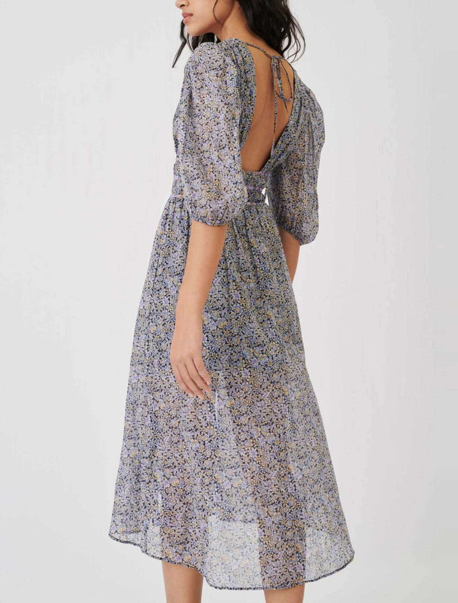 Printed cotton voile skirt with smocking