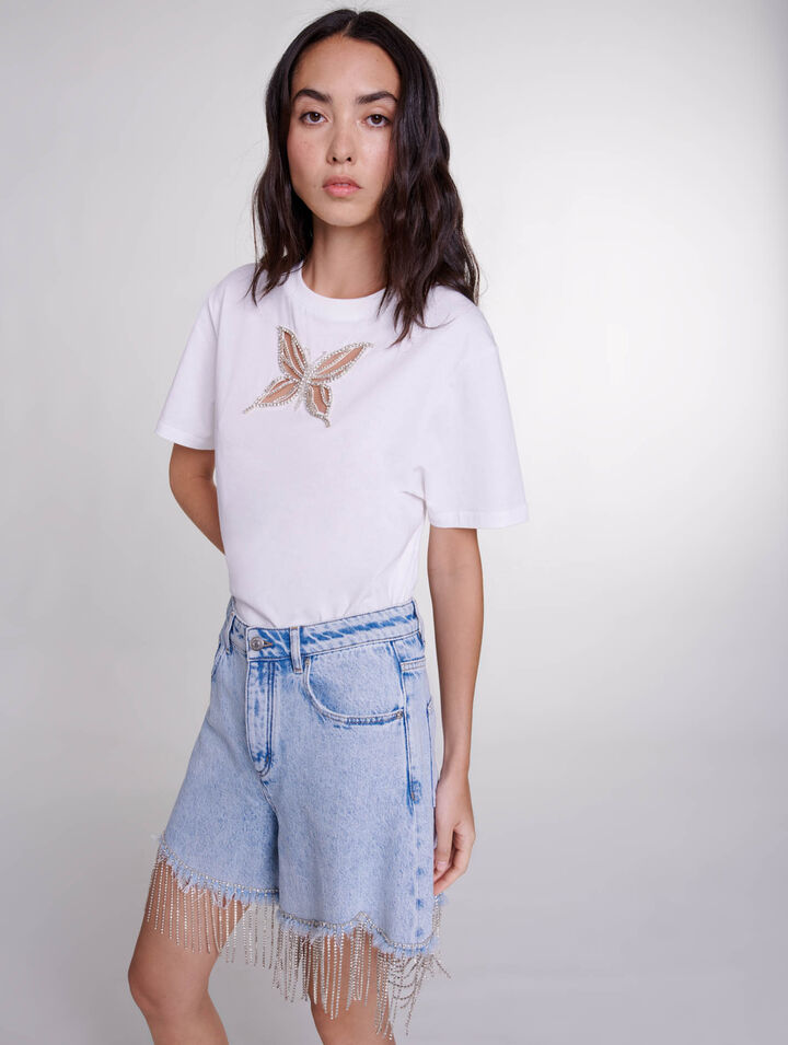 Rhinestone denim shorts
