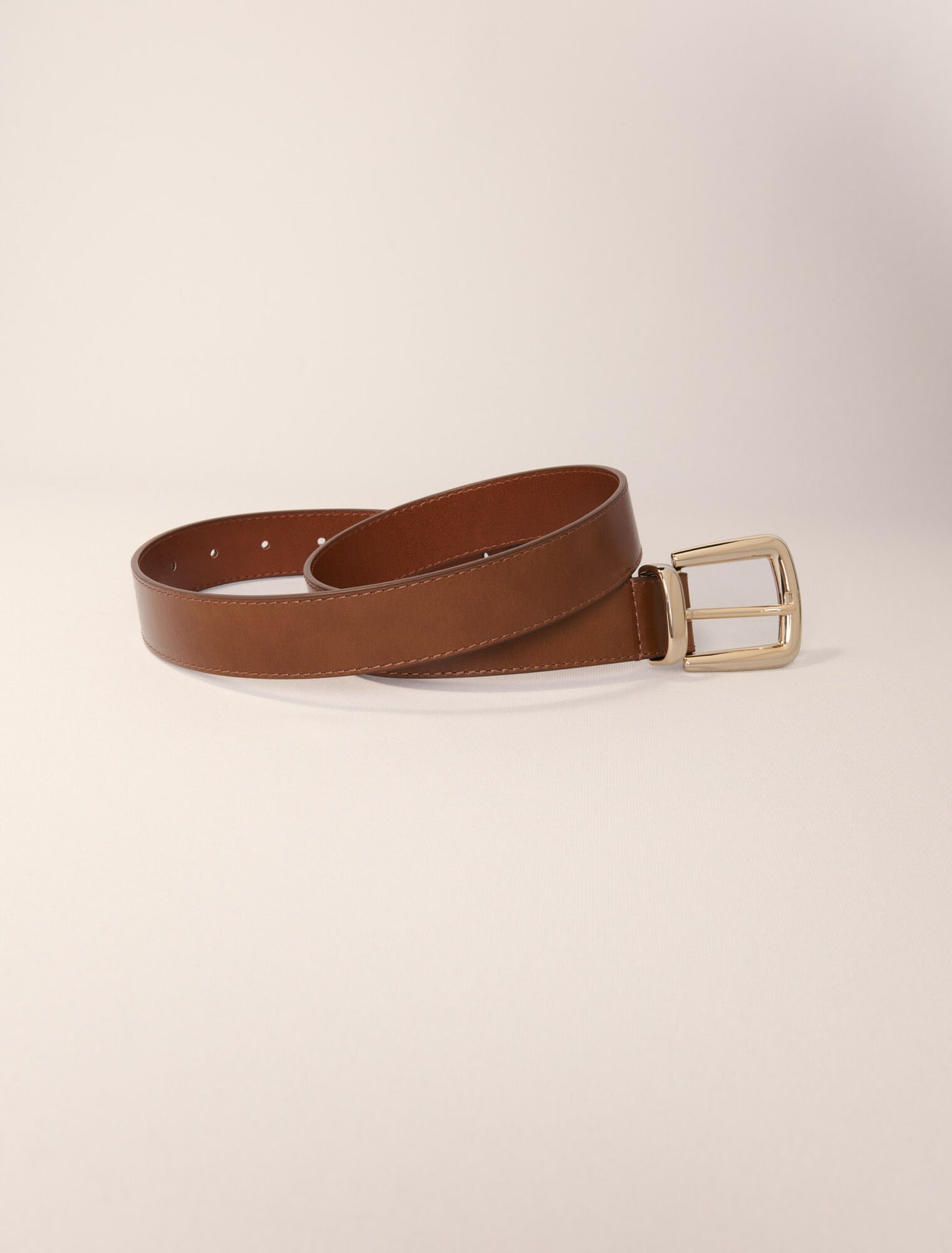 Leather belt with square buckle