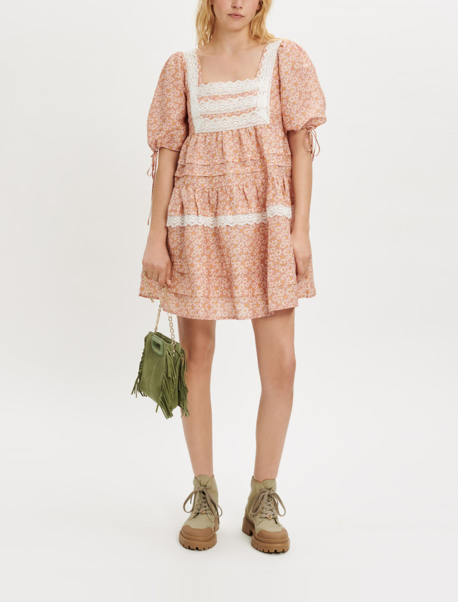 Printed lace braid dress
