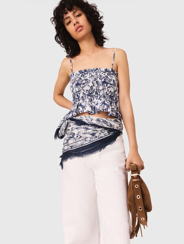 Patterned smocked top
