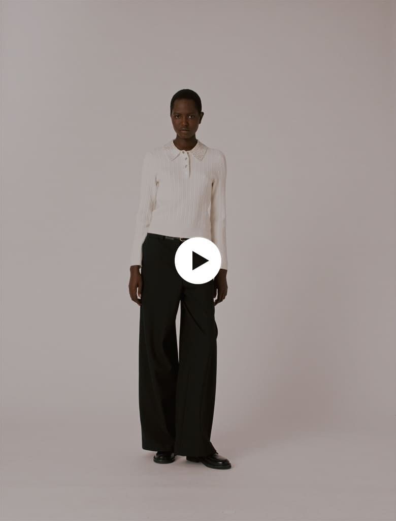 Knit polo shirt with rhinestone collar White For Women | Maje