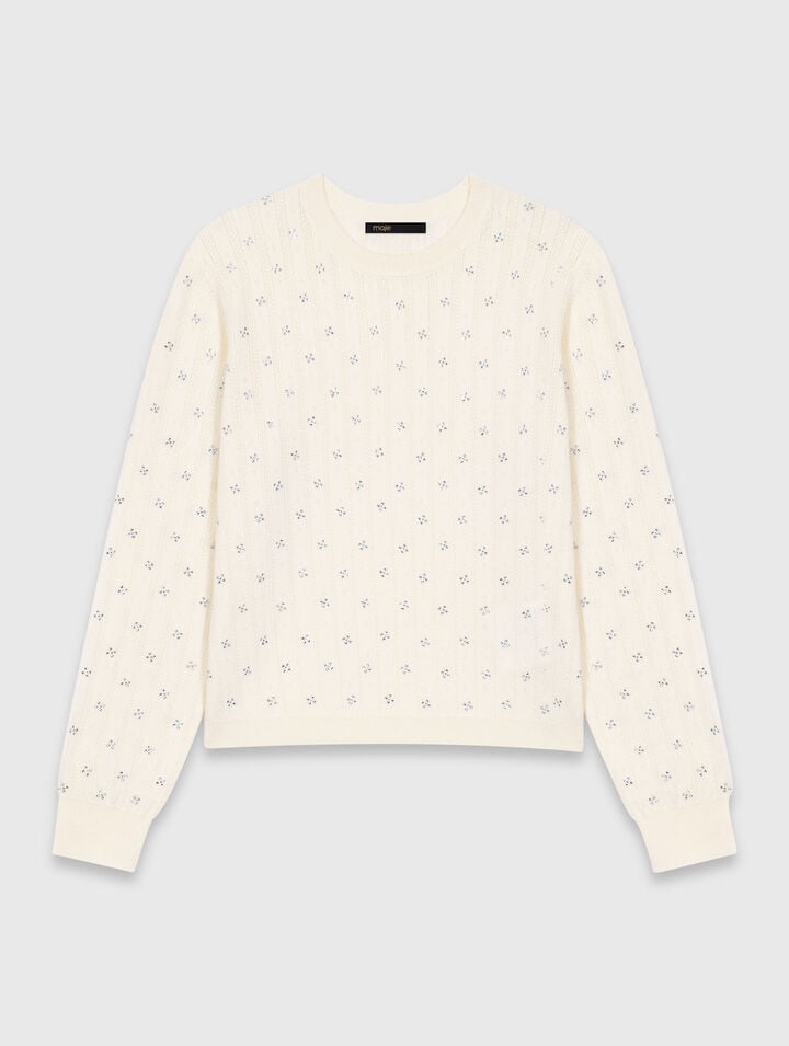 Rhinestone-front cardigan