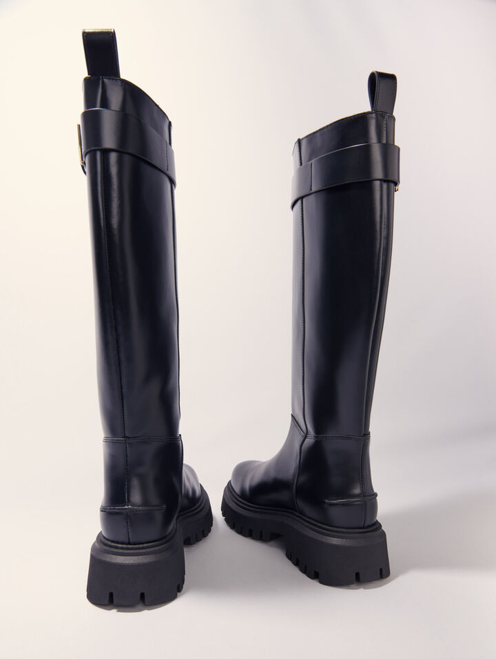 Buckled leather boots