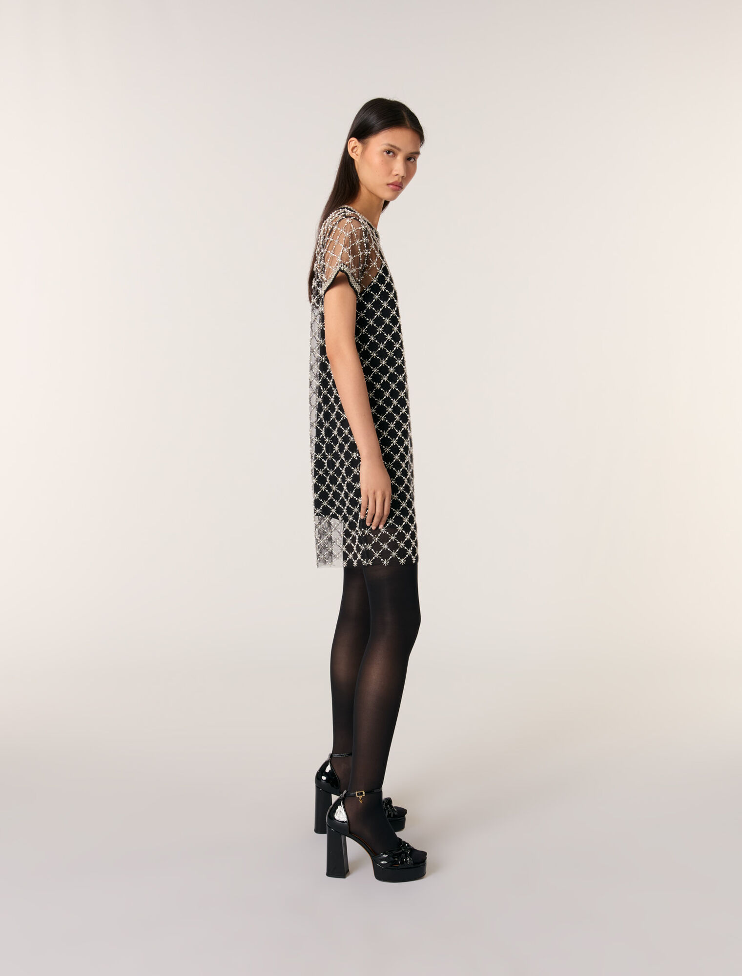 Mini embroidered tulle dress