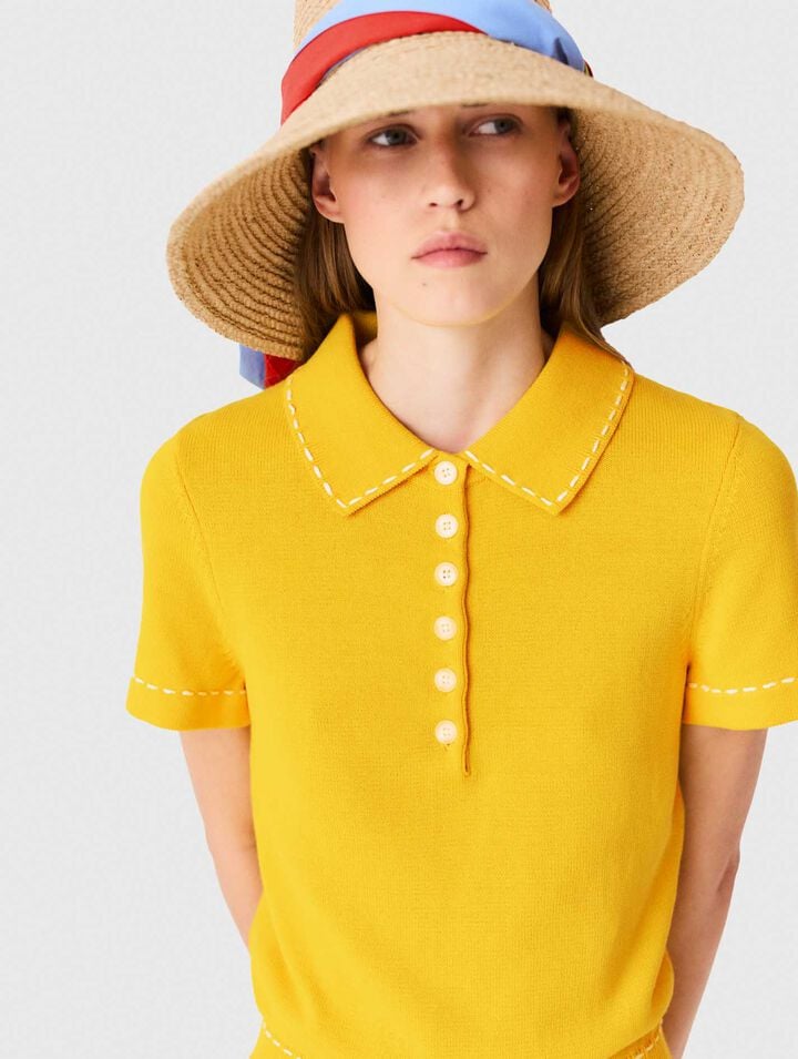 Knit playsuit with polo collar