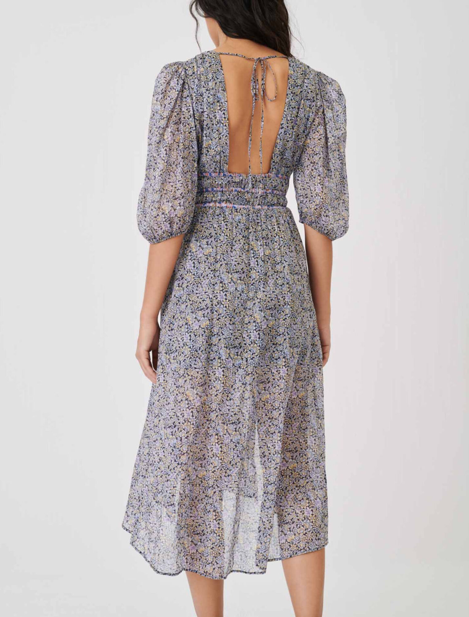 Printed cotton voile skirt with smocking