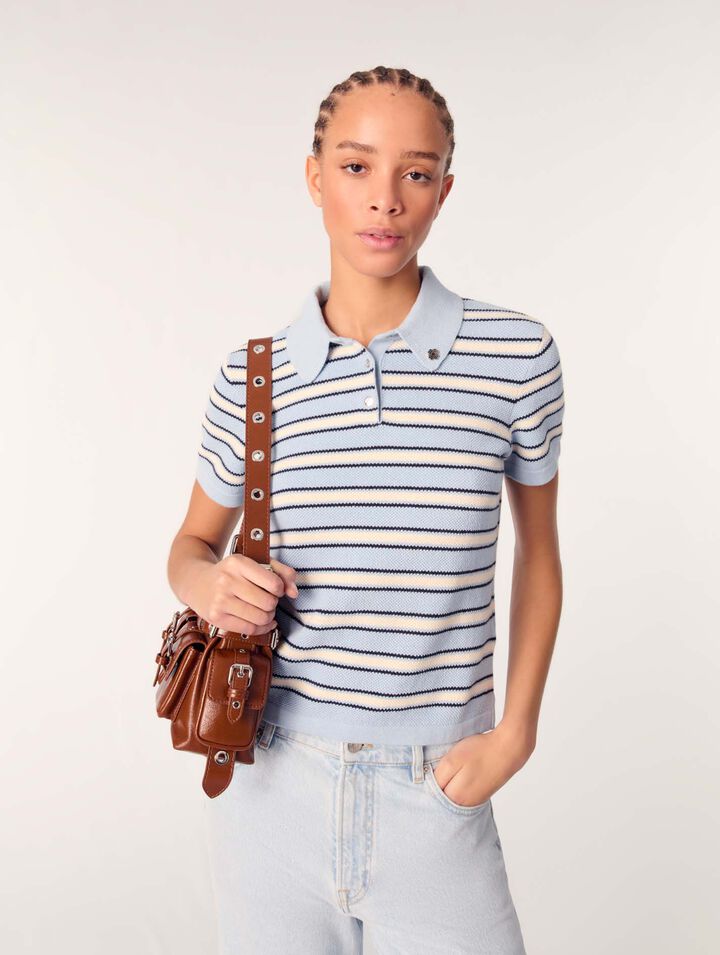 Striped knit polo short sleeve shirt