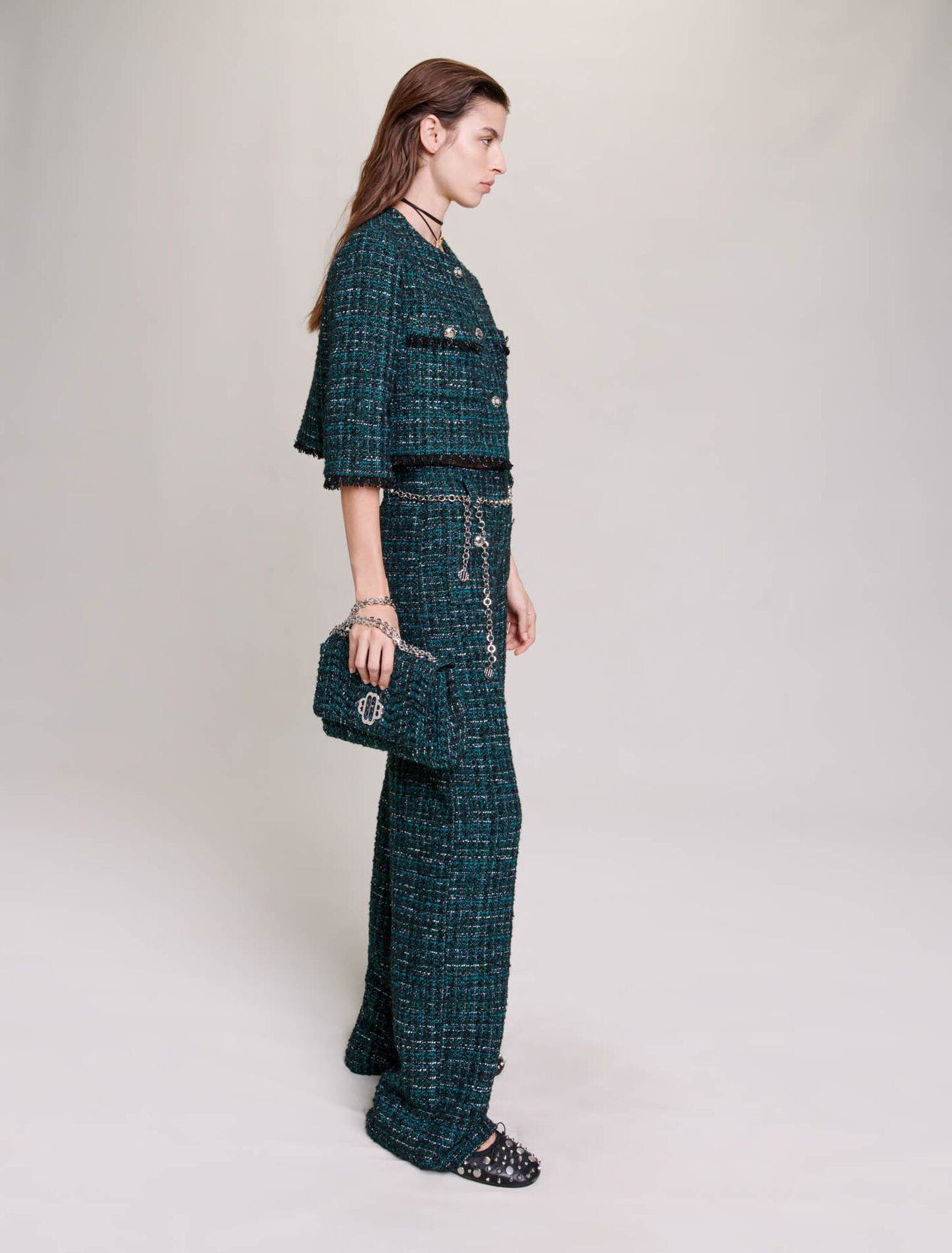 Wide-leg tweed trousers