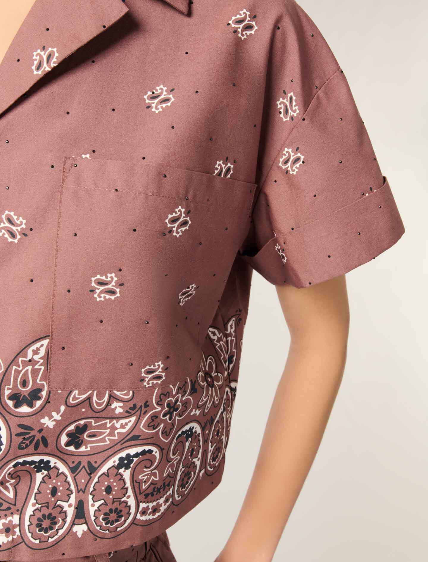 Patterned rhinestone cropped shirt Brown For Women | Maje Patterned rhinestone cropped shirt Brown For Women | Maje
