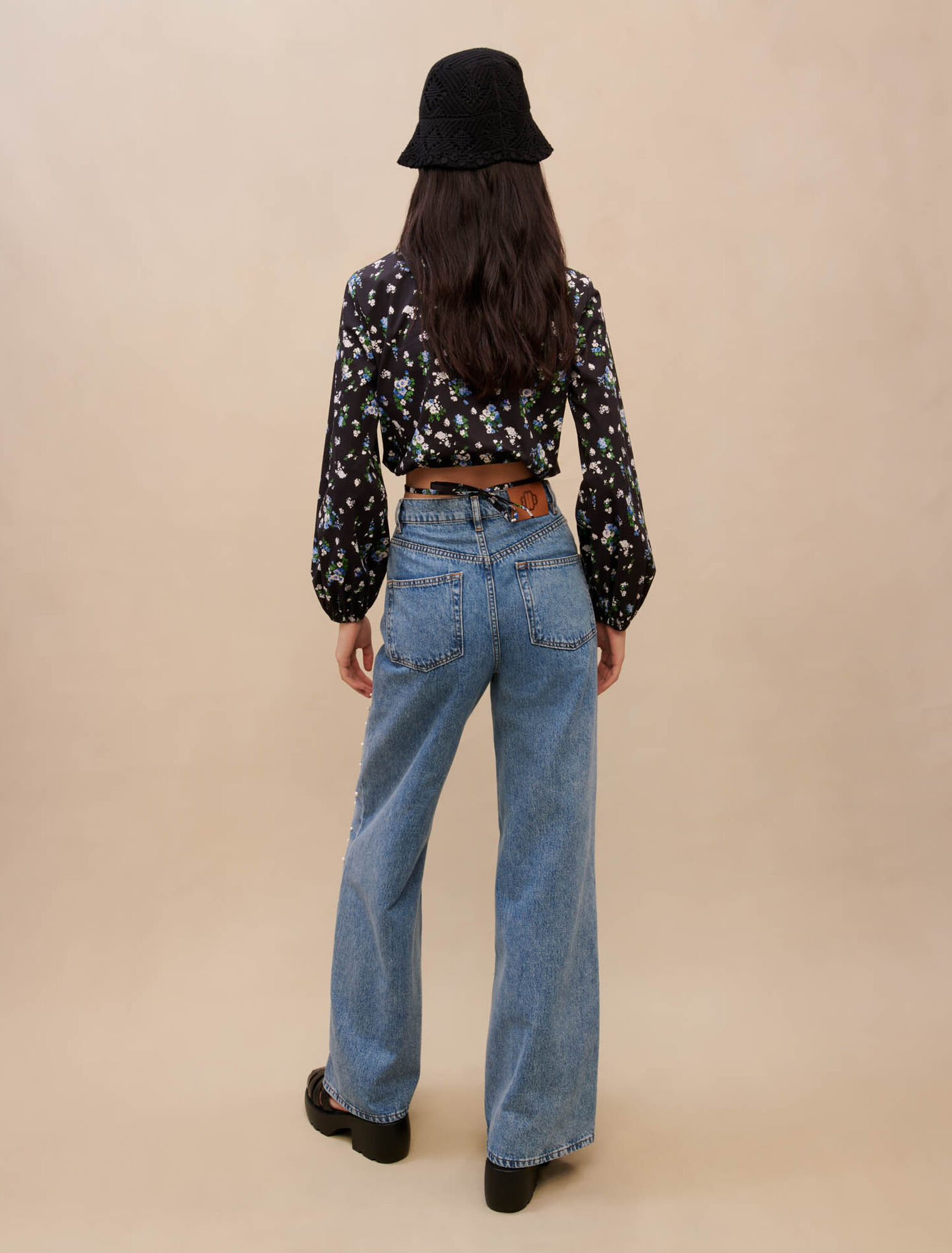 Wide-leg jeans with bead embellishment