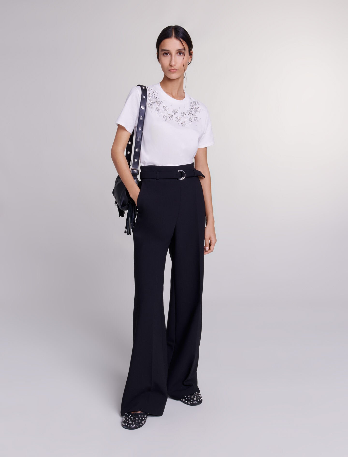 Wide leg trousers with belt store
