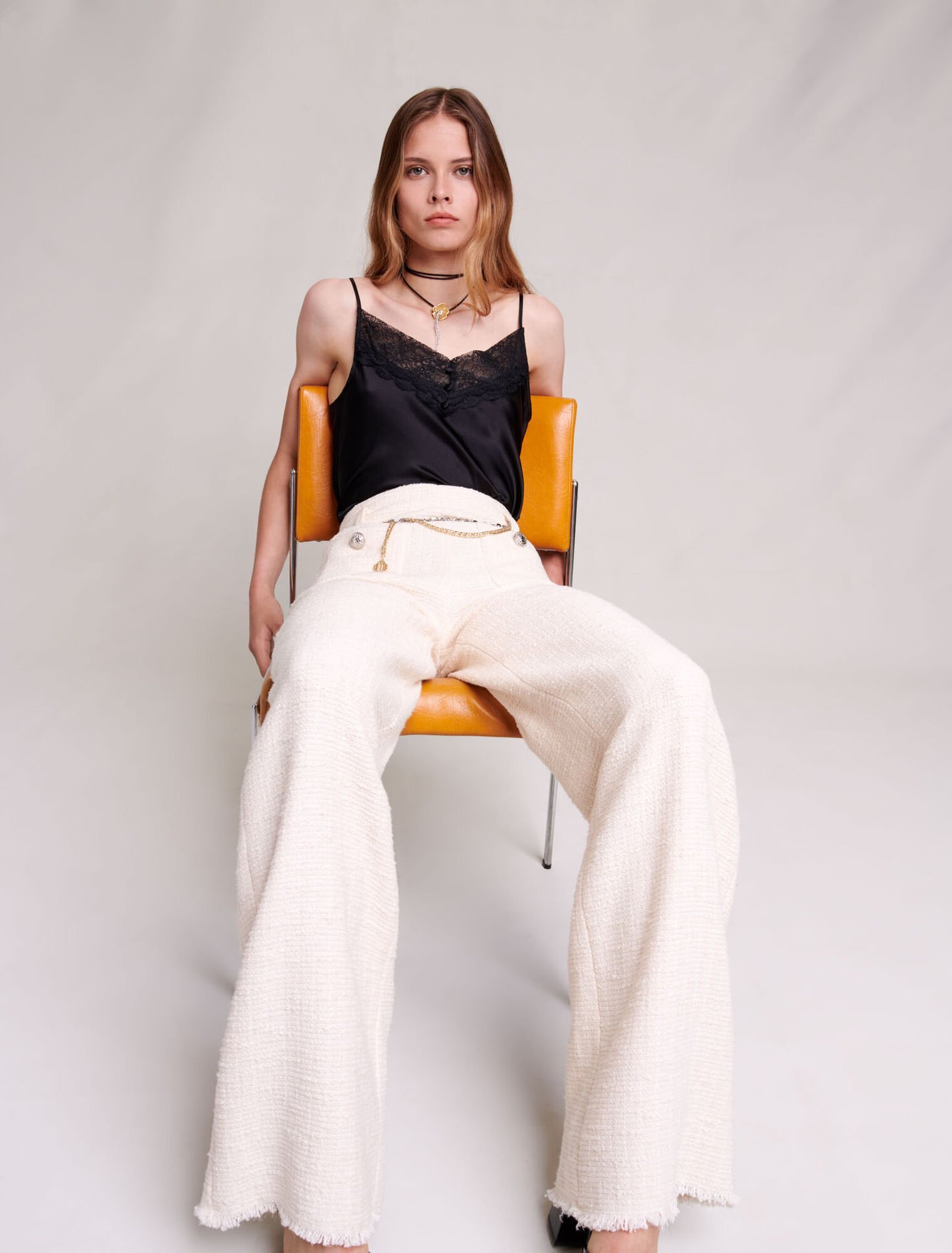 Wide-leg tweed trousers