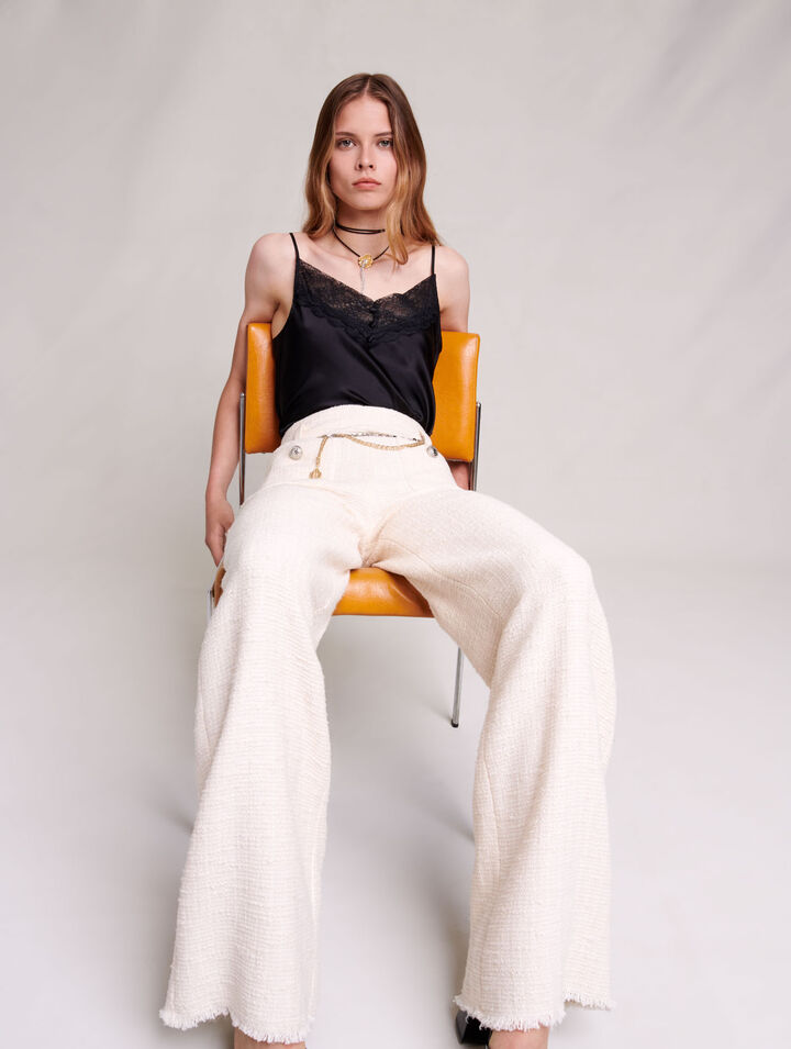 Wide-leg tweed trousers